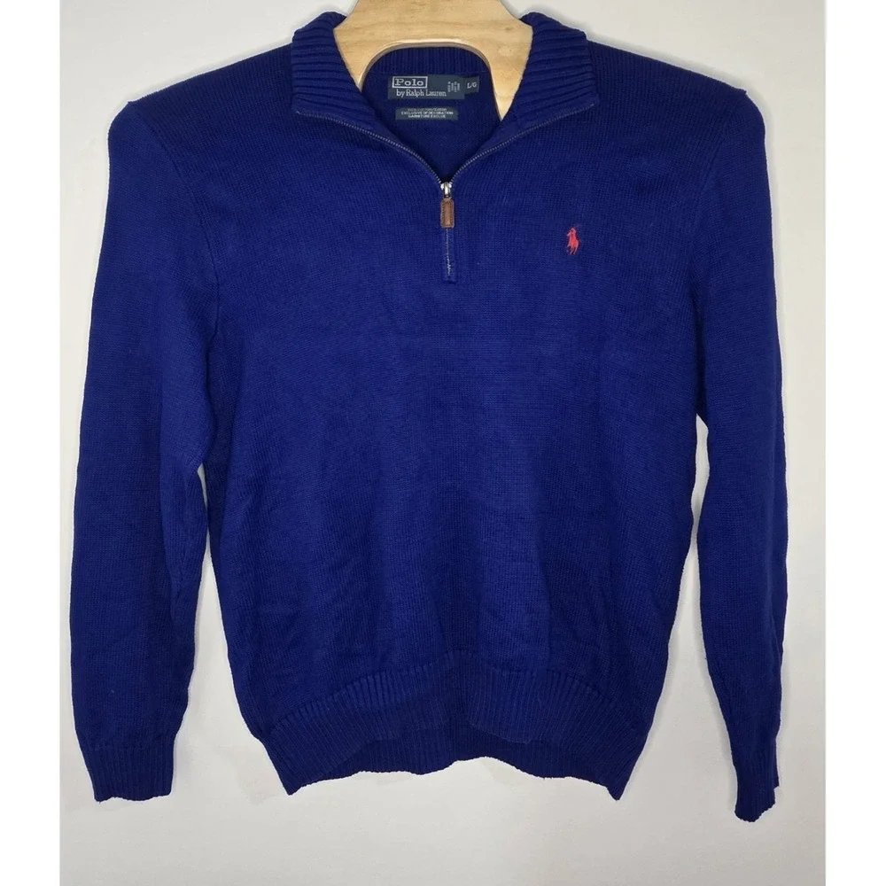 Polo Ralph Lauren Mens Size L Blue Long Sleeve 1/4‎ Zip Pullover Sweater